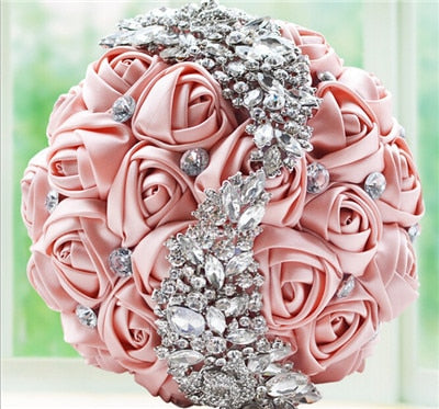 Luxurious Silk Rose Crystal Flower Bouquet