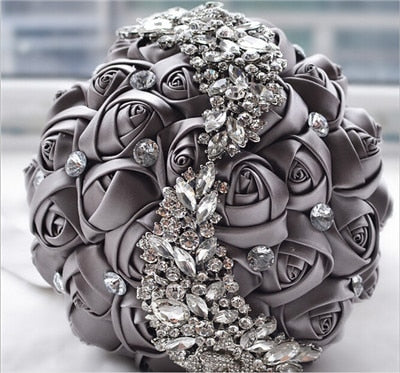 Luxurious Silk Rose Crystal Flower Bouquet
