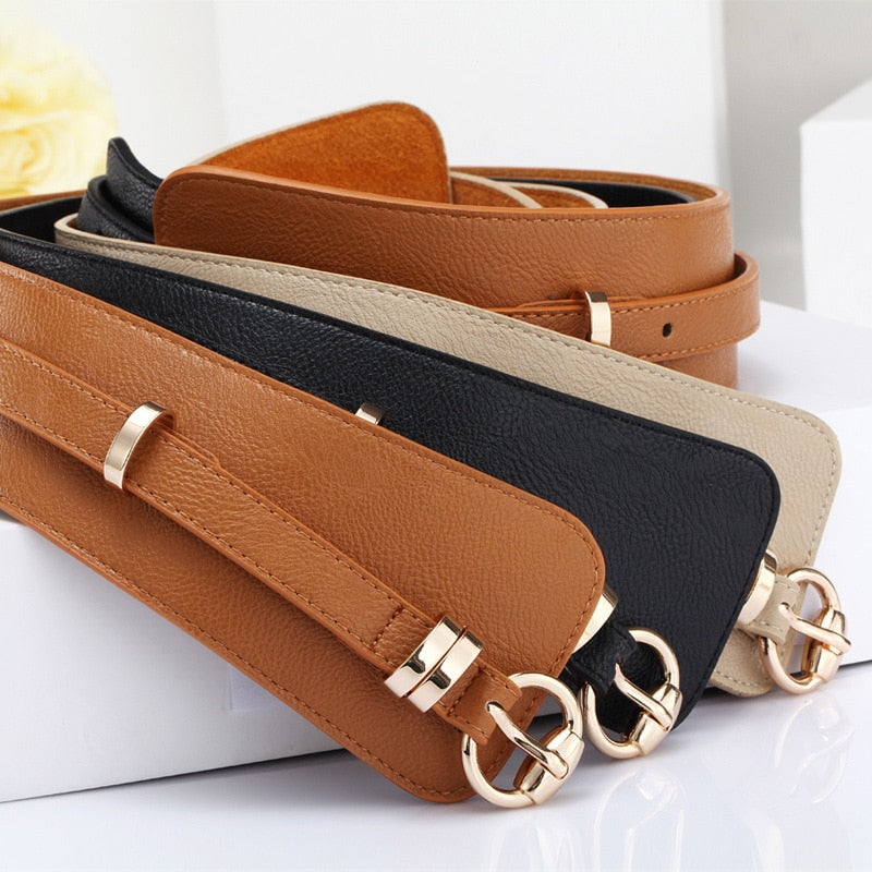 Womens Fashion PU Leather Waist Wide Waistband Belt Black Brown Khaki