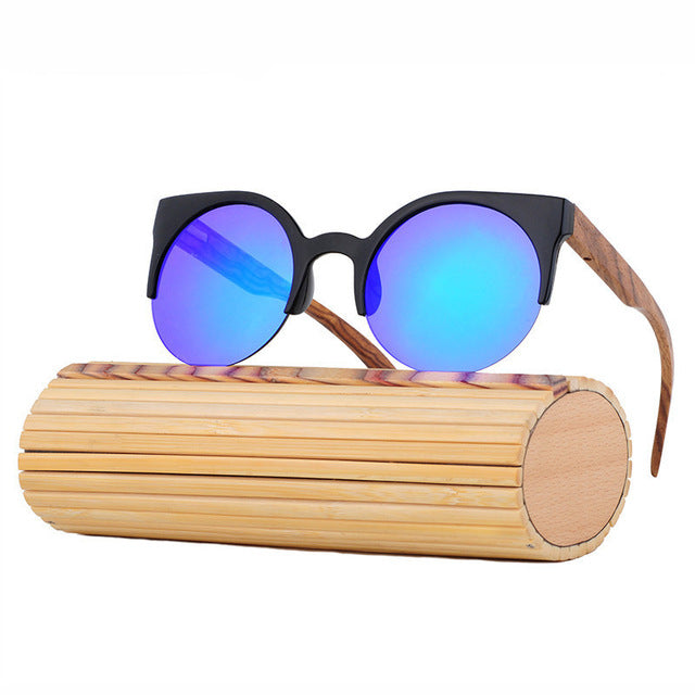 Womens Wooden Round Mirror Sunglasses