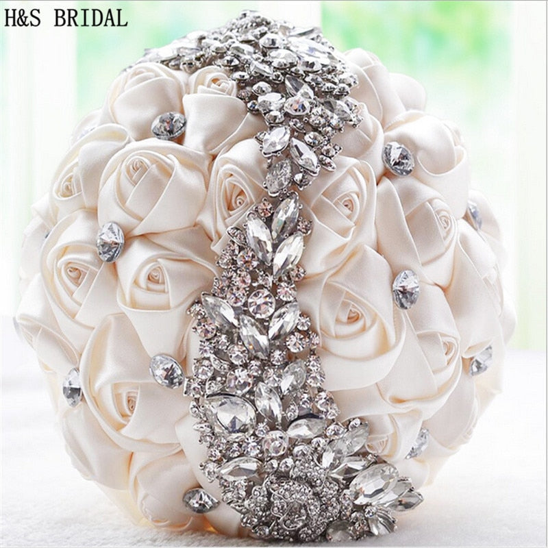 Luxurious Silk Rose Crystal Flower Bouquet