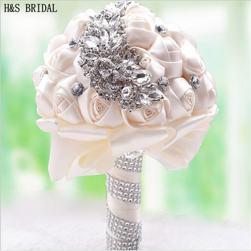 Luxurious Silk Rose Crystal Flower Bouquet