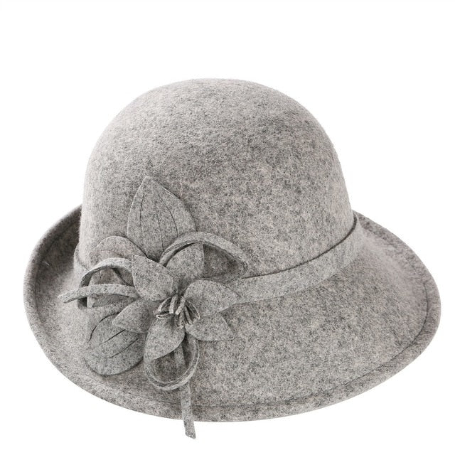 Fall Winter Party Formal Hat Flower Fashion Elegant 100% Wool Felt Fedora