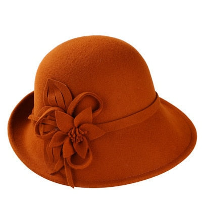 Fall Winter Party Formal Hat Flower Fashion Elegant 100% Wool Felt Fedora