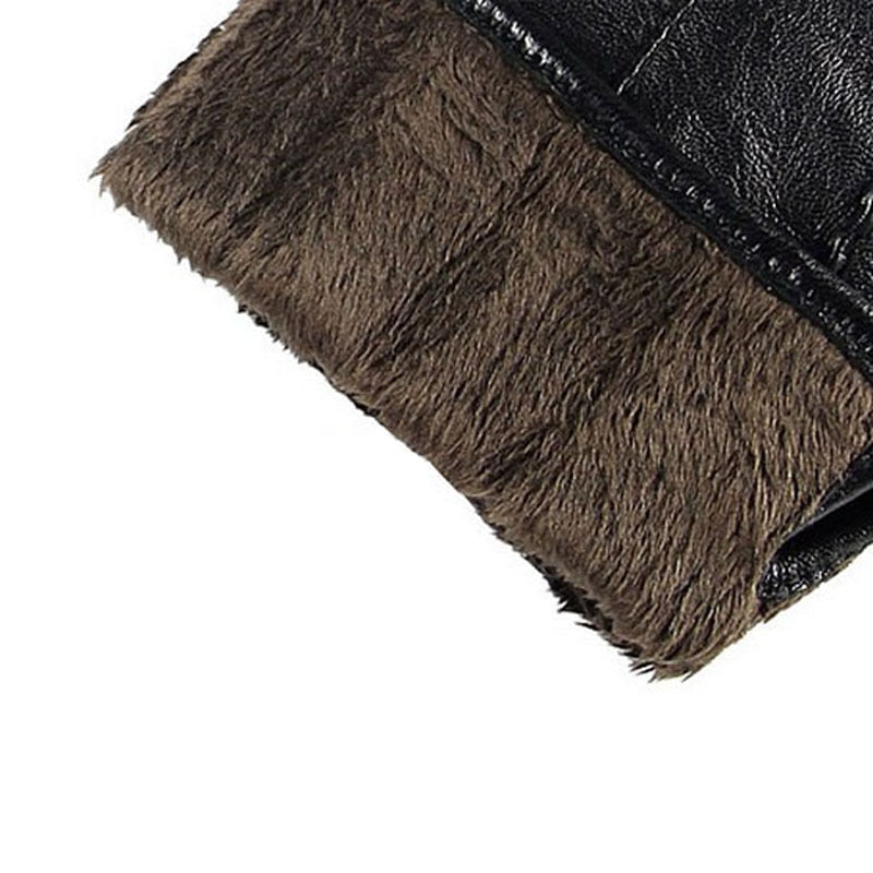 Elegant Womens Genuine Lambskin Leather Gloves Plus Velvet Thermal Blue Brown Purple