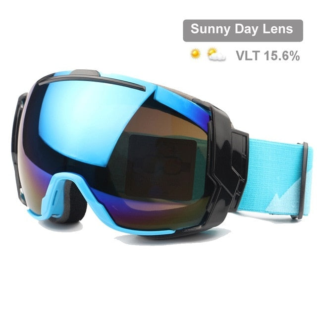Ski Goggles UV400 Anti-Fog Lens Snowboard Sunglasses Wear Over Rx Glasses