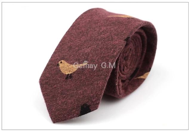 Bird Feather Cotton Fashion Ties Slim Neckwear