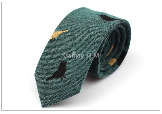 Bird Feather Cotton Fashion Ties Slim Neckwear