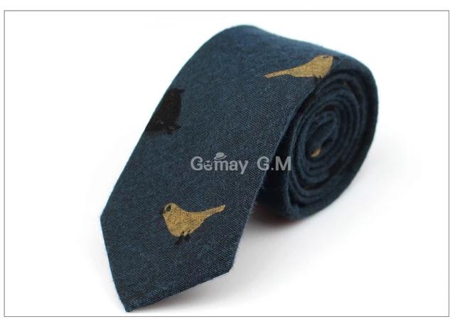 Bird Feather Cotton Fashion Ties Slim Neckwear