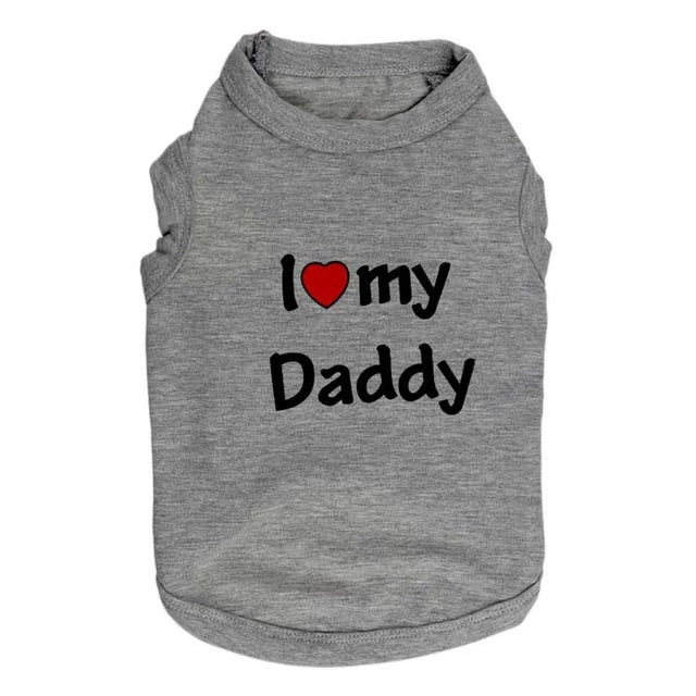 Cat Clothes Pet Vest Apparel I Love My Mommy Daddy Tshirt