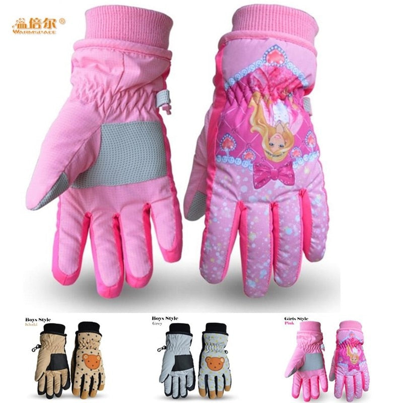 Children Ski Gloves Winter Cartoon Bear Princess Snow