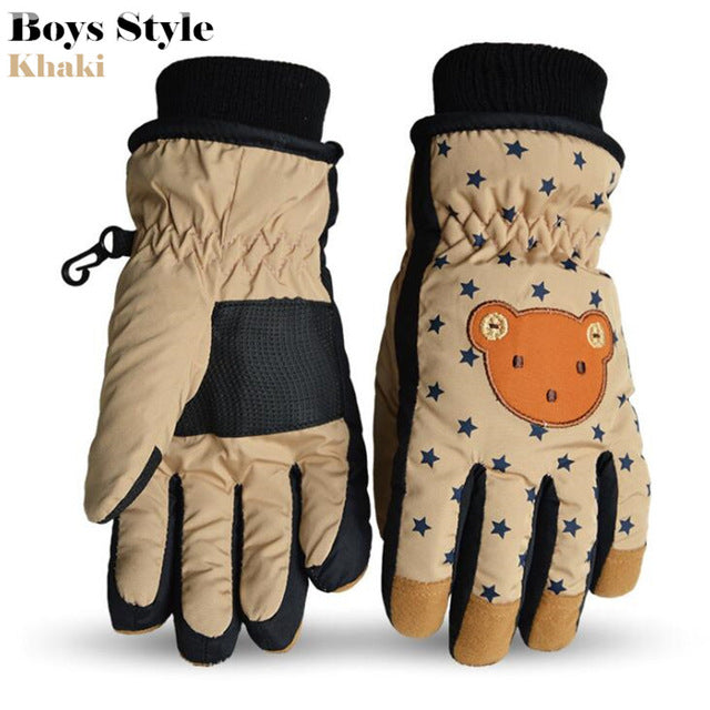 Children Ski Gloves Winter Cartoon Bear Princess Snow