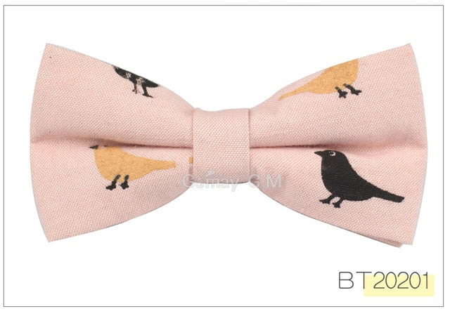 Fashion Suits Cotton Bowtie For Men Casual Bird Print Slim Neckwear
