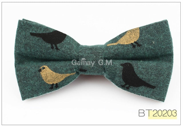 Fashion Suits Cotton Bowtie For Men Casual Bird Print Slim Neckwear