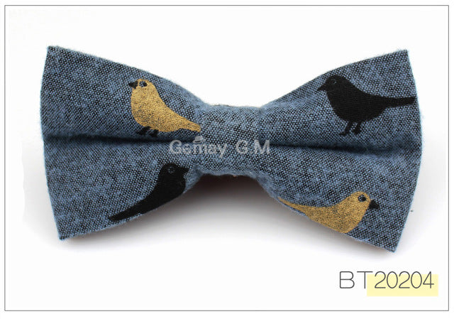 Fashion Suits Cotton Bowtie For Men Casual Bird Print Slim Neckwear