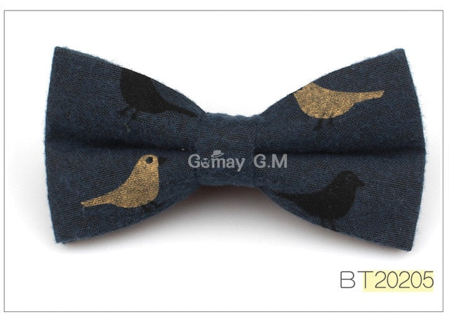 Fashion Suits Cotton Bowtie For Men Casual Bird Print Slim Neckwear