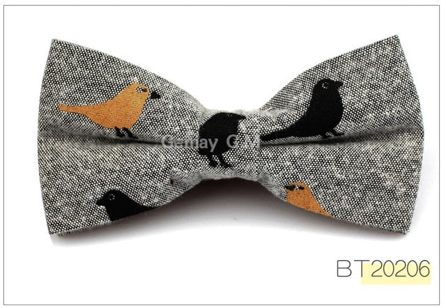 Fashion Suits Cotton Bowtie For Men Casual Bird Print Slim Neckwear