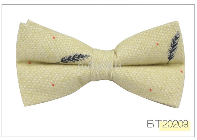 Fashion Suits Cotton Bowtie For Men Casual Bird Print Slim Neckwear