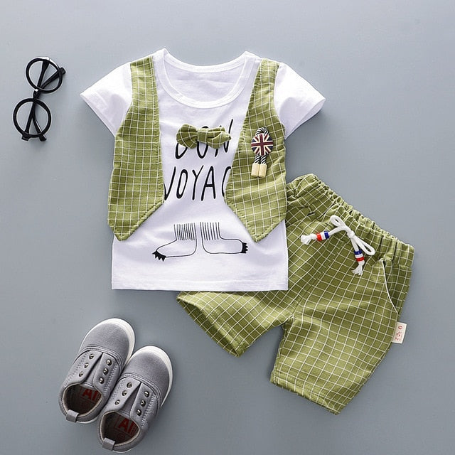 2pc Set Fashion Children Bowknot T-Shirt Shorts