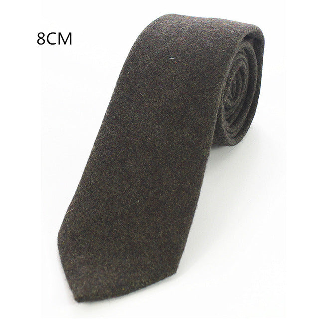 8 CM Men Wool Necktie With Handkerchief Clip Plaid Solid Styles