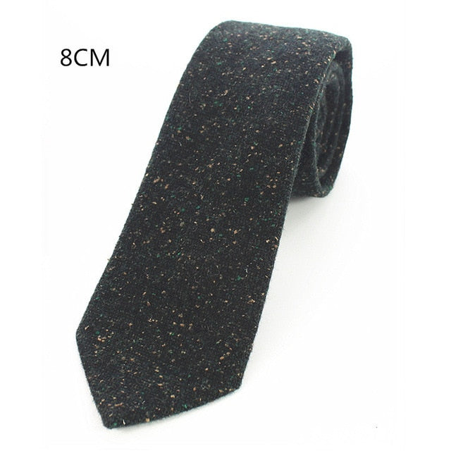 8 CM Men Wool Necktie With Handkerchief Clip Plaid Solid Styles