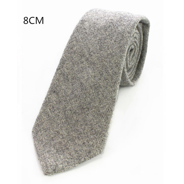 8 CM Men Wool Necktie With Handkerchief Clip Plaid Solid Styles