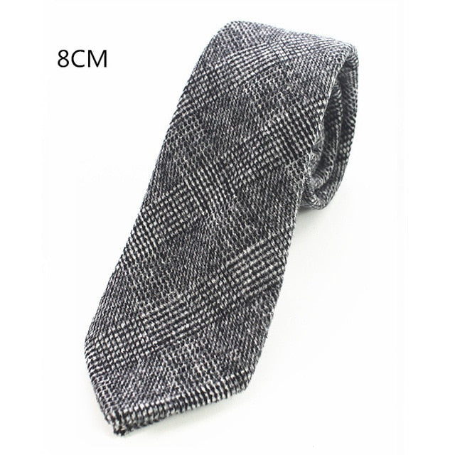 8 CM Men Wool Necktie With Handkerchief Clip Plaid Solid Styles