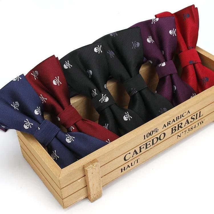 Mens Polyester Silk Bow Tie Skull Pirates Tuxedo Banquet Bowknot Butterfly Bowtie Wedding Gift
