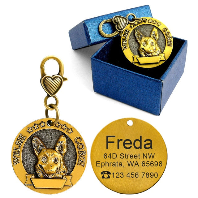 Dog ID Name Tag Engraved Personalized Metal