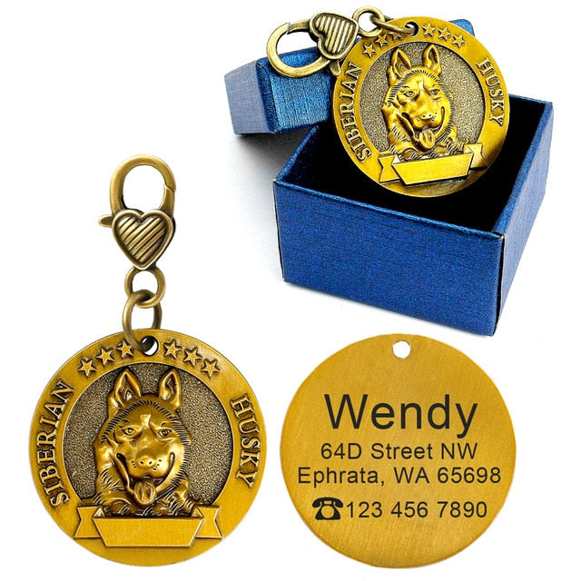 Dog ID Name Tag Engraved Personalized Metal