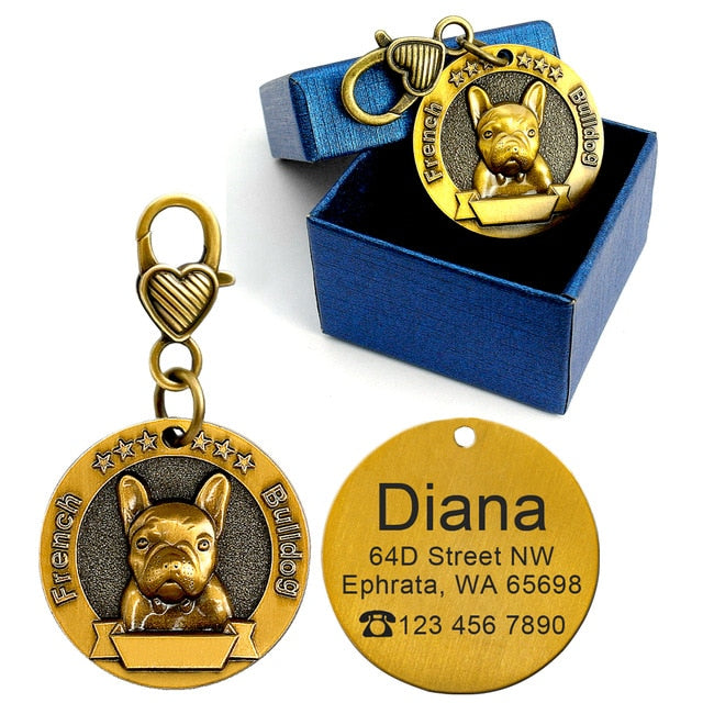 Dog ID Name Tag Engraved Personalized Metal