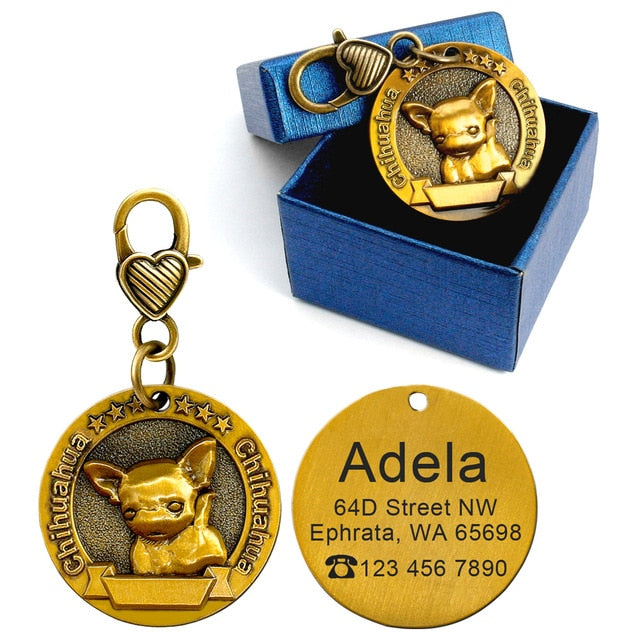 Dog ID Name Tag Engraved Personalized Metal