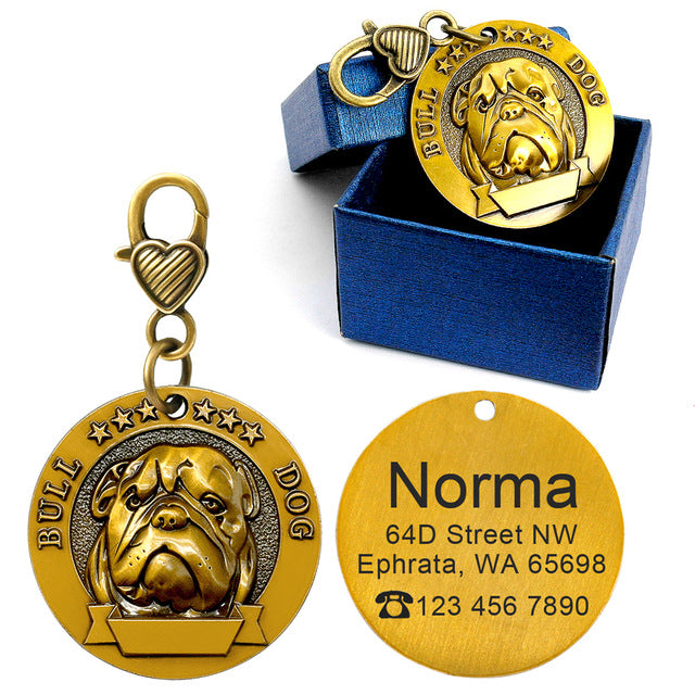 Dog ID Name Tag Engraved Personalized Metal