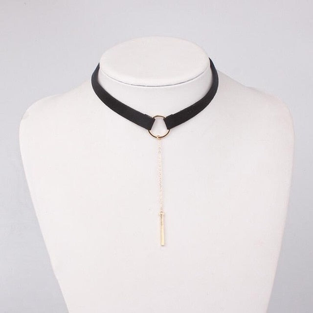 Two Layer Metal Chain Velvet Choker Necklace