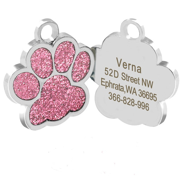 Personalized Tags Pet ID Name Collar Bone Paw Glitter