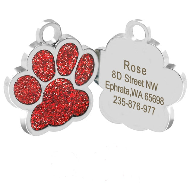 Personalized Tags Pet ID Name Collar Bone Paw Glitter