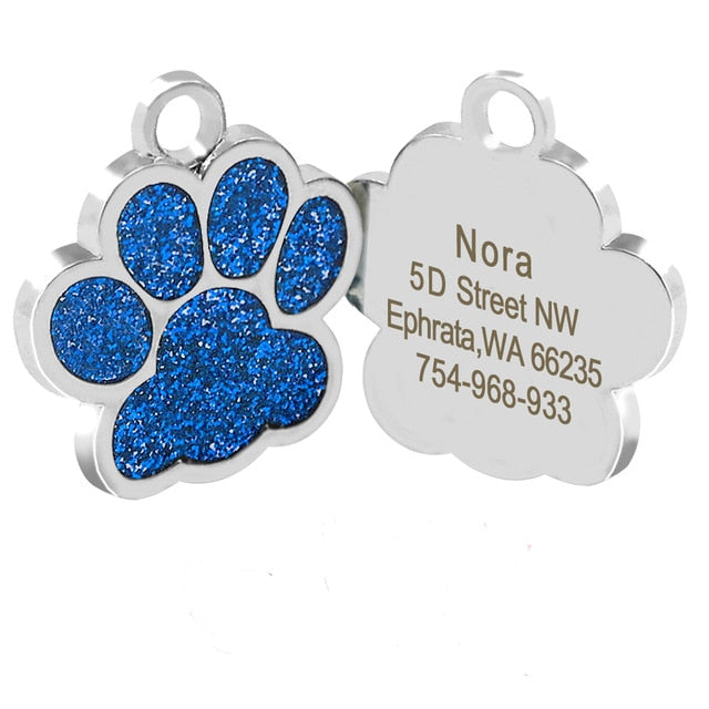 Personalized Tags Pet ID Name Collar Bone Paw Glitter