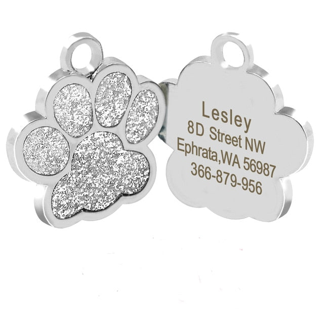 Personalized Tags Pet ID Name Collar Bone Paw Glitter