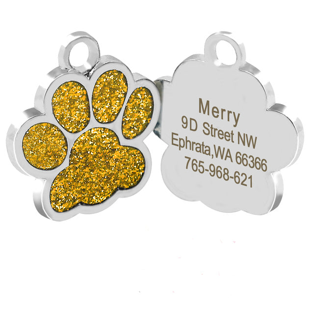 Personalized Tags Pet ID Name Collar Bone Paw Glitter