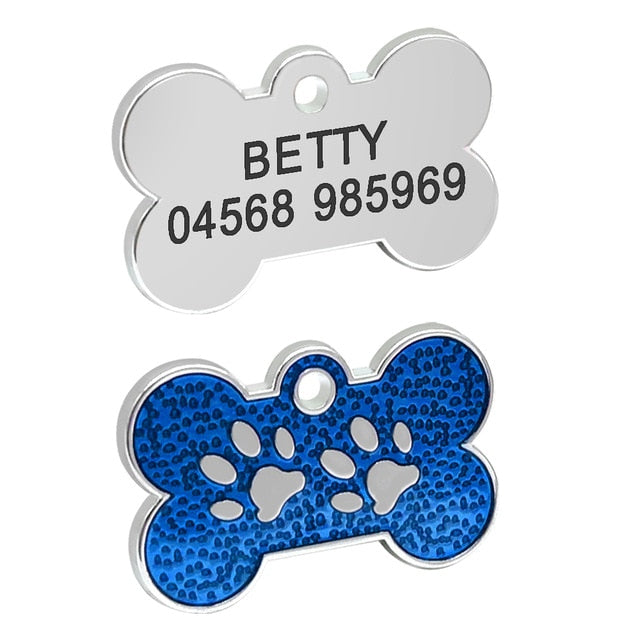 Personalized Tags Pet ID Name Collar Bone Paw Glitter