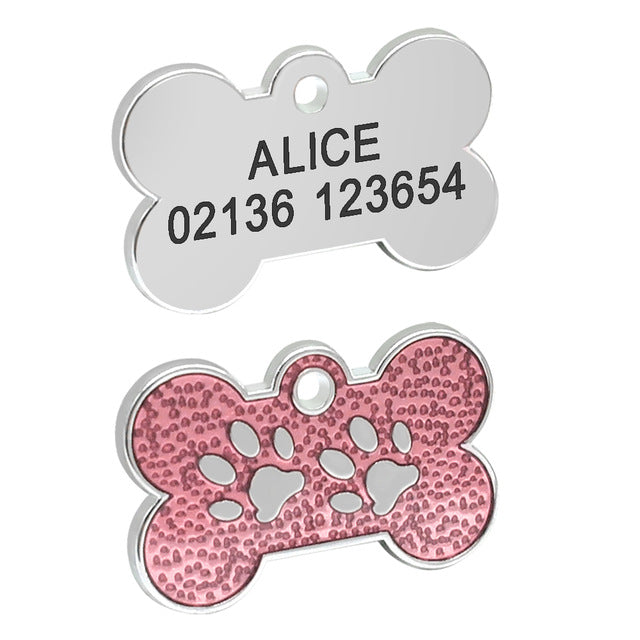 Personalized Tags Pet ID Name Collar Bone Paw Glitter
