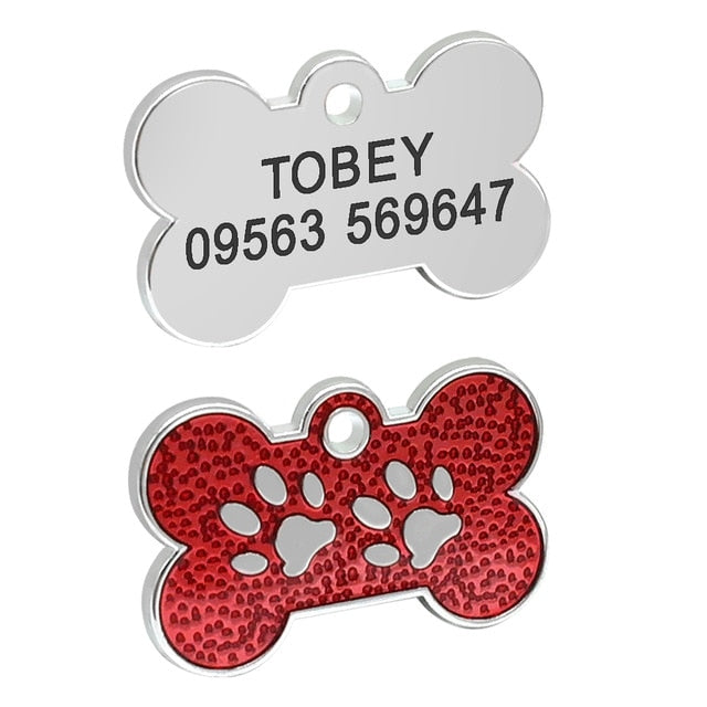 Personalized Tags Pet ID Name Collar Bone Paw Glitter