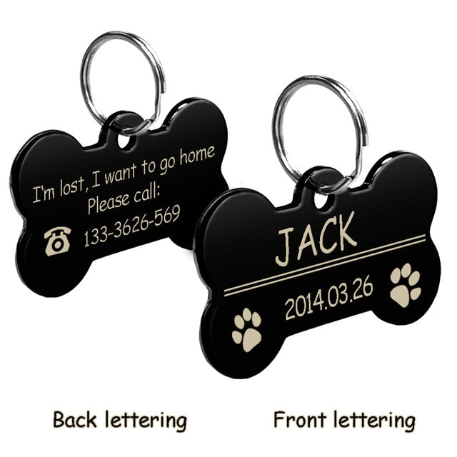 Personalized Tags Pet ID Name Collar Bone Paw Glitter