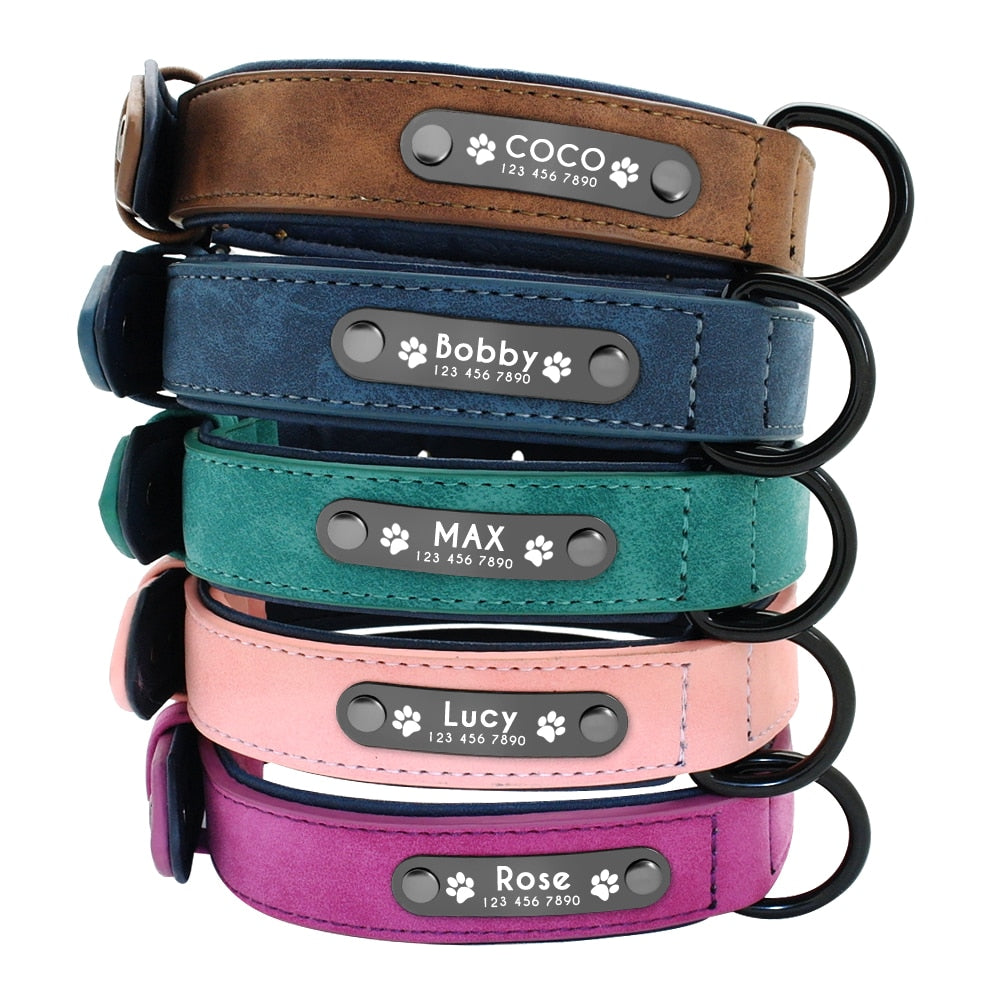 Leather Custom Personalized Pet Tag ID Name Collar/Leash