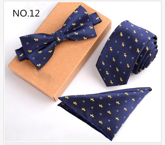 Mens Slim Tie Dot Floral Bowtie And 6cm Blue Necktie