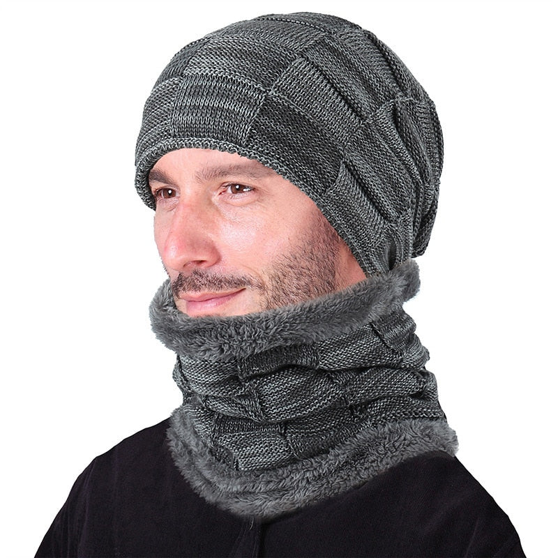 Mens Winter Beanie Hat Scarf Skullies Cap
