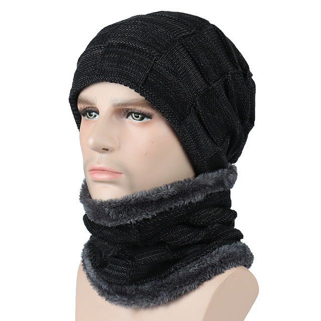 Mens Winter Beanie Hat Scarf Skullies Cap