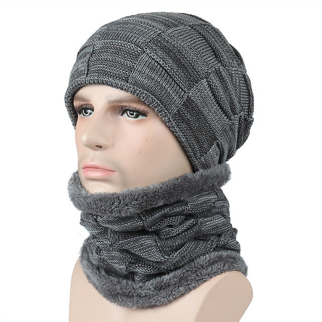 Mens Winter Beanie Hat Scarf Skullies Cap