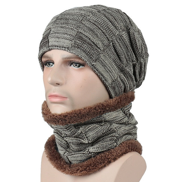 Mens Winter Beanie Hat Scarf Skullies Cap