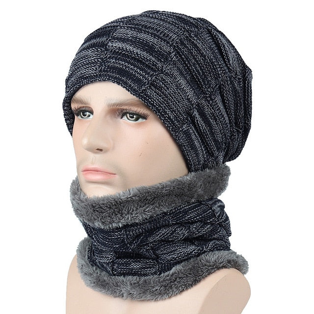 Mens Winter Beanie Hat Scarf Skullies Cap